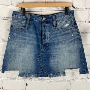 NWOT Madewell Rigid Denim A-Line Frayed Denim Button Fly Jean  Skirt Sz …